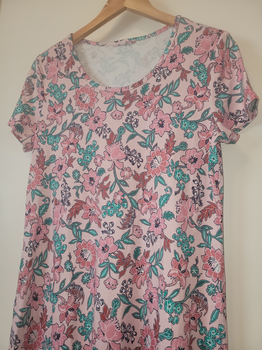 Lands' End Pink Floral Scoop-Neck Tunic with Teal Accents - Picture 3 of 6